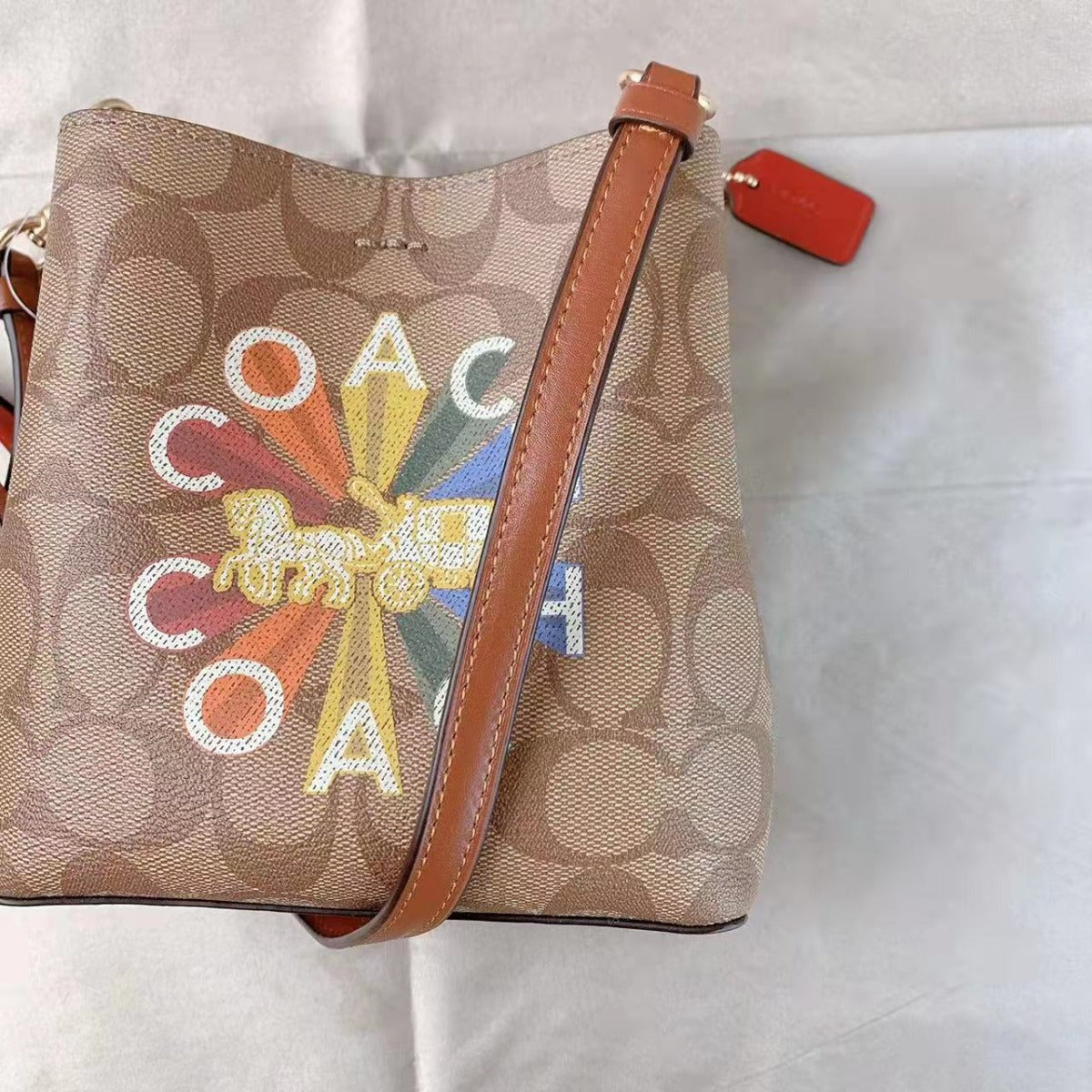 Coach C6835 Mini Town Bucket Bag In Signature Canvas In Khaki Multi Coach C6835 Mini Town Bucket Bag In Signature Canvas In Khaki Multi